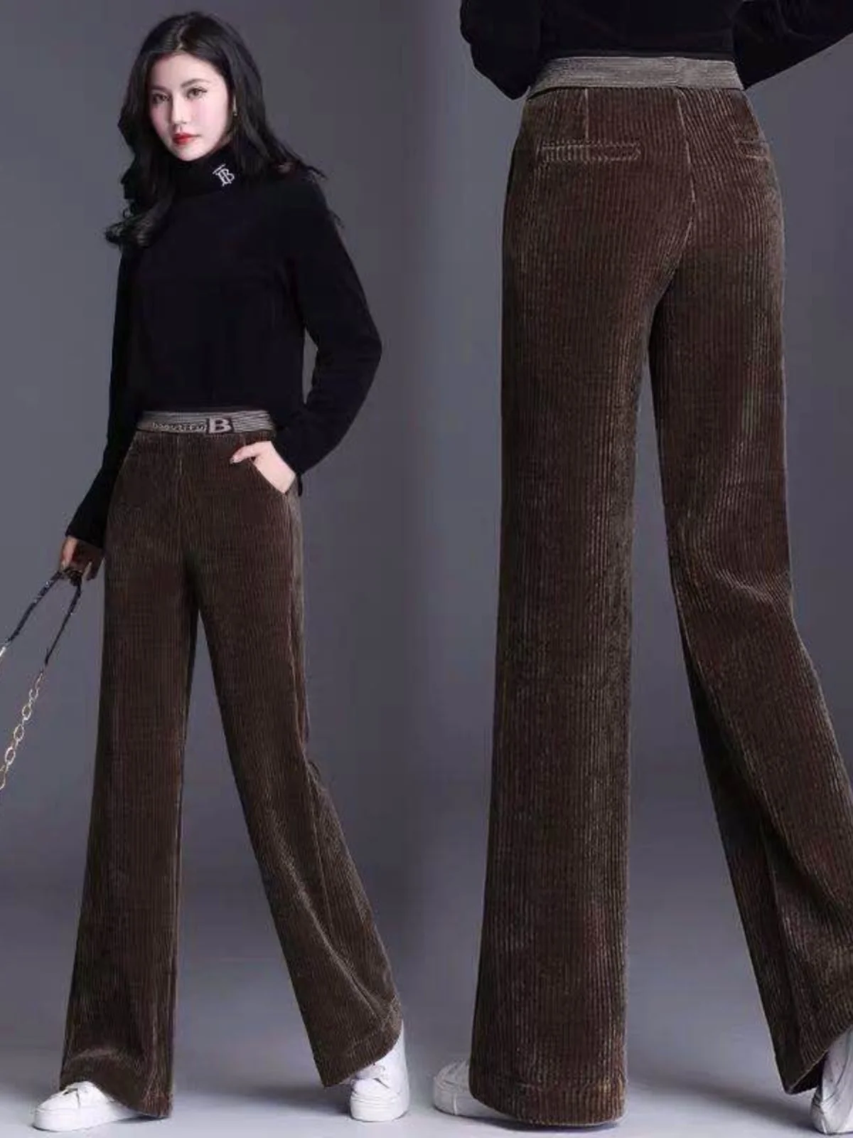 여성용 루즈핏 롱 와이드 레그 팬츠 패턴 가을 겨울 하이웨이스트 코듀로이 캐주얼웨어 재단도 의류 샘플