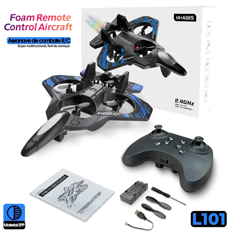 L101 RC 폼 비행기 글라이더 2.4G LED 조명 포함 EPP 스턴트 원격 조종 항공기 폼 전투기 장난감 어린이 선물용