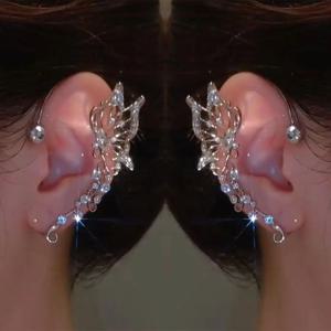 지르콘 속이 빈 나비 귀걸이 귀찌 일체형 귀걸이 (피어싱 없음)