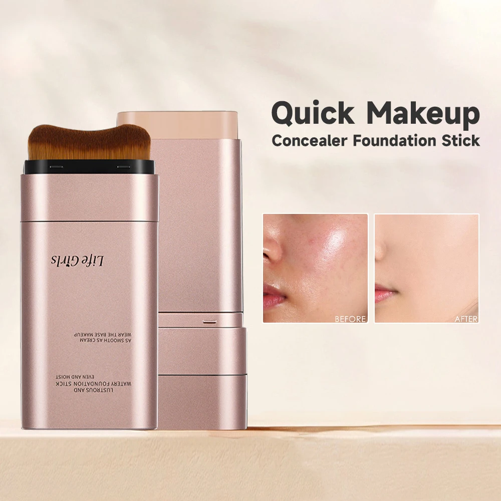 라이프 걸스 워터리 더블 헤드 파운데이션 스틱 브러쉬 포함, 페이셜 컨실러 화장품을 위한 자연스럽고 오래 지속되는 완벽한 메이크업