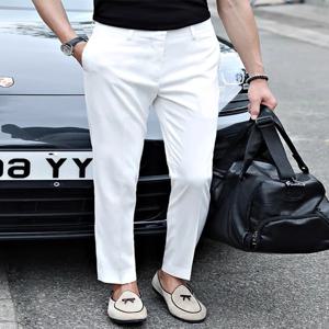 봄 여름 신상 남성 캐주얼 비즈니스 화이트 스트레이트 레그 팬츠 한국 버전 슬림핏 9부 레저 바지
