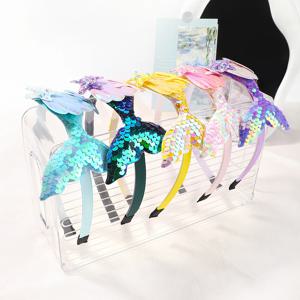 여아용 다층 스팽글 인어 머리띠, 레인보우 인어 진주 머리띠, 수제 어린이 머리띠, 아기 어린이 액세서리