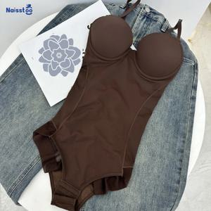 네이스투 여성용 쉐이프웨어 바디수트, 복부 보정 심리스 바디 쉐이퍼, 끈 팬티 점프수트 브라
