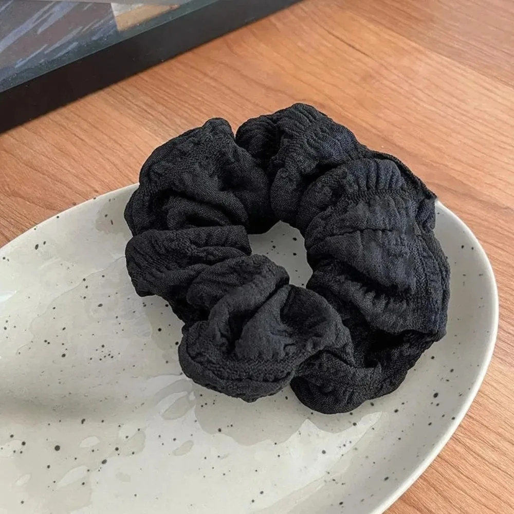 검정색 한국 여성용 크림 퍼프 엘라스틱 헤어 밴드 단색 스크런치 헤어 타이 여성용 포니테일 홀더 헤어 액세서리