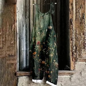 3D 유화 꽃 인쇄 여성 섹시한 조정 가능한 서스펜더 로퍼 봄 여름 야외 휴가 캐주얼 서스펜더 바지