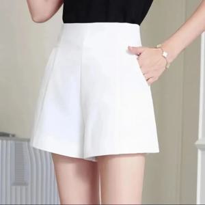 여성 반바지 봄 여름 캐주얼 하이 웨이스트 a 라인 반바지 루즈 와이드 레그 반바지 Chic Lady Black White Suit Shorts