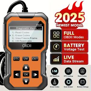 자동차 및 트럭용 V420 Obd2 진단 도구(1996년 이후 적용 가능) - 엔진 고장 표시등 감지기, 배터리 전압 테스터, 실시간 데이터 스트림, 프로즌 프레임 데이터, USB 전원 공급(배터리 필요 없음), 진단 코드 리더 |     휴대용 스캐너 |     내구성이 뛰어난 플라스틱 케이스, 자동차 진단 도구