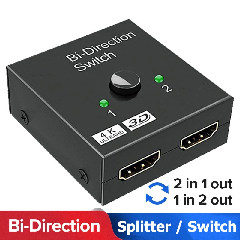 새로운 4K 3D HDMI 호환 스위처 양방향 1x2 / 2x1 노트북 PC TV 모니터 프로젝터용 HDMI 호환 어댑터 분배기