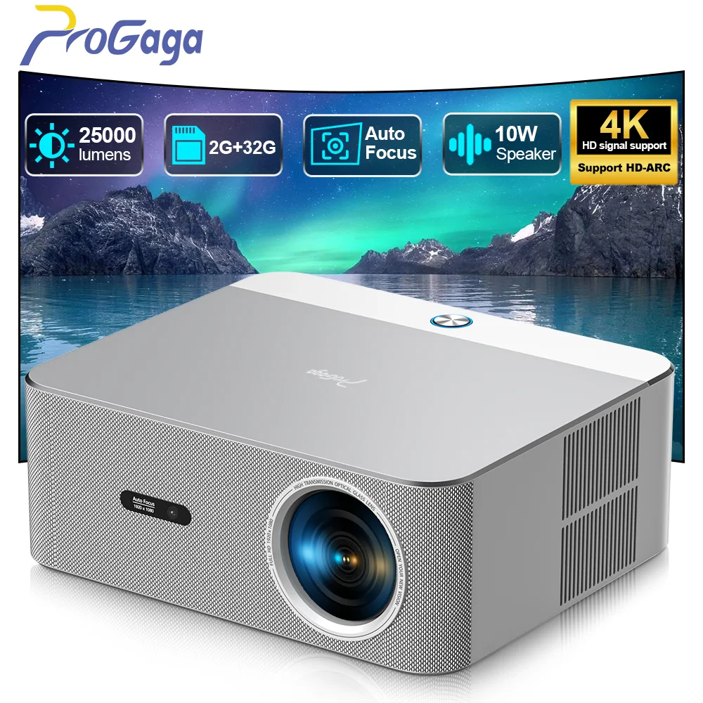 PROGAGA PG610W 풀 HD 1080P 프로젝터 안드로이드 4K WiFi 2G 32G PG610W 빔프로젝터 홈시어터 회의 게임 비디오 프로젝터