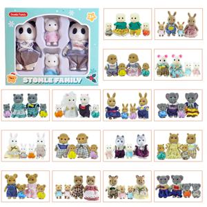 상자 포장 숲 가족 순록 토끼 팬더 동물 시뮬레이션 인형 집 Playset 놀이 집 장난감 액세서리 어린이를위한 크리스마스 선물