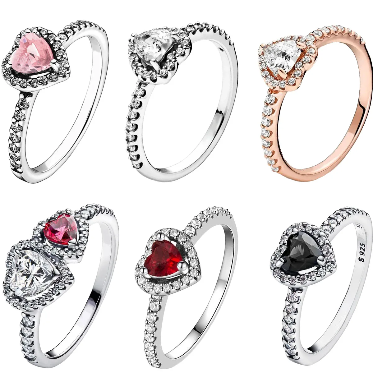 핫세일 정품 925 스털링 실버 반지 화려한 하트 지르콘 6 7 8 9 사이즈 여성 발렌타인 생일 선물 DIY 쥬얼리