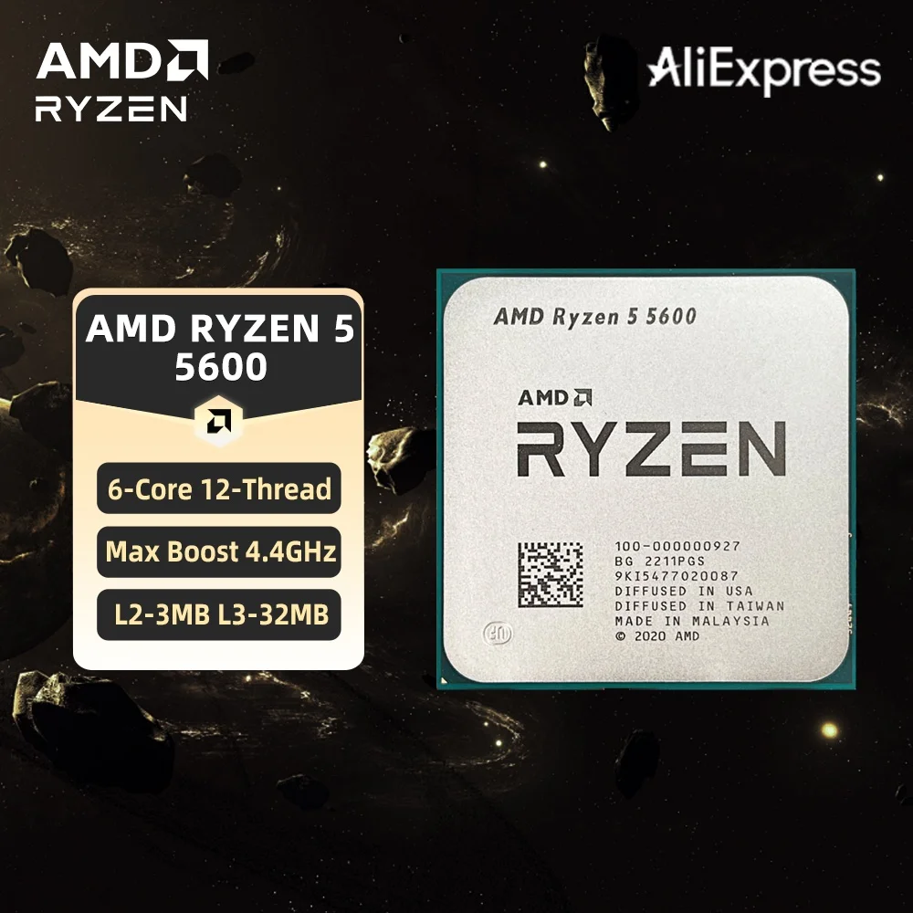 AMD 라이젠 5 5600 CPU AMD R5 5600 프로세서 4.4GHz 6코어 12스레드 32MB 캐시 소켓 AM4 데스크탑 PC 게이밍 CPU