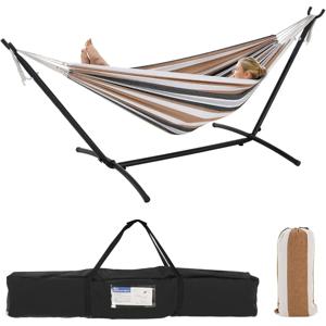 NEW Double Hammock with Stand Included 450lb Capacity Space Saving Steel Stand,Premium Carry Bag Included(Coffee),Fast  delivery