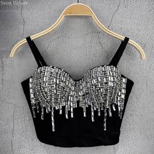 J781 여성용 고급 브라, 블랙 화이트 튜브탑, 스윗 메모리 다이아몬드 스터드 캐미솔 베스트 코르셋 탑