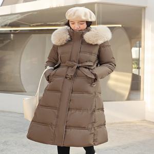 두꺼운 롱패딩 여성용 신상 슬림핏 허리 코튼 코트 한국 버전 루즈핏 겨울 코튼 의류 큰 퍼 칼라 아우터