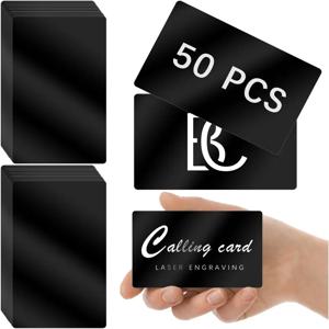 50개 블랙 메탈 명함 알루미늄 시트 레이저 각인 명함 다용도 DIY 기프트 카드 86 x 54 x 0.21 mm