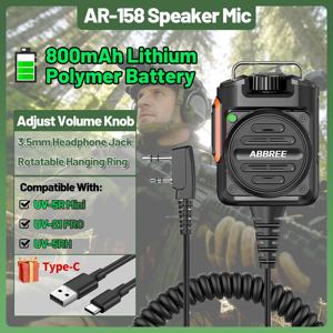 ABBREE AR-158 충전식 워키토키 마이크 스피커 볼륨 조절 타입-C 충전 바오펑 UV 5R 미니 콴셩 UV K5용