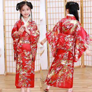 일본 전통 유카타 어린이 소녀 노벨티, 내셔널 원피스 새틴, 오비 퍼포먼스 코스튬, 럭셔리 오리엔탈 목욕 가운