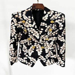 하이 스트리트 최신 2026 디자이너 재킷 여성 슬림핏 스네일 메탈 버튼 레드커런트 프린트 블레이저