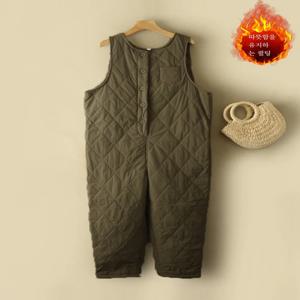 따뜻한 면 안감 바지 큰 사이즈 여성 의류 안티에이징 원피스 슈트 민소매 버튼 라운드넥 오버롤 팬츠