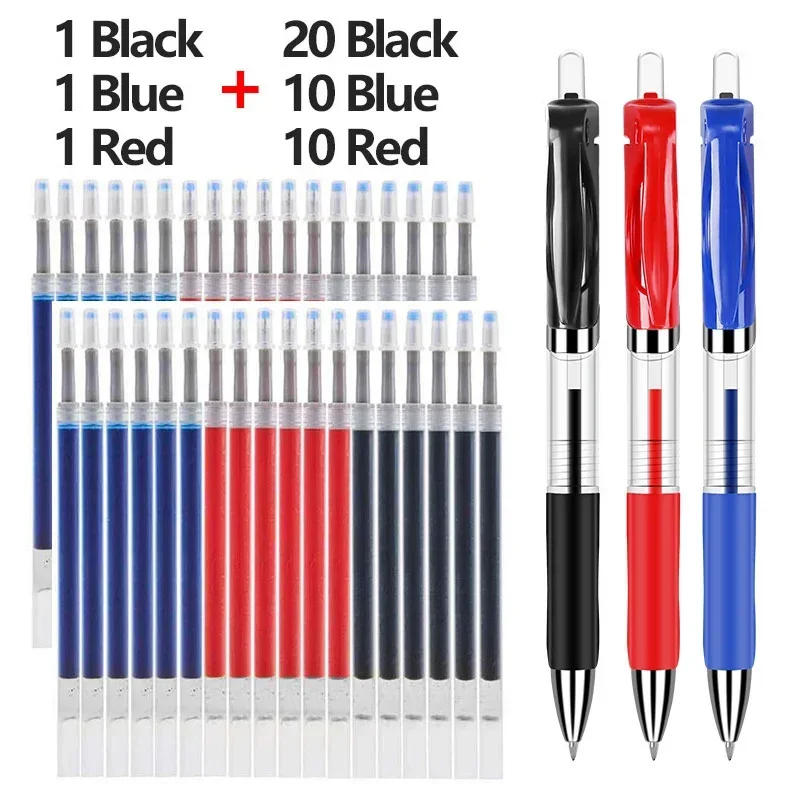 43개 젤 펜 & 리필 세트 문구 귀여운 필기구 검정/빨강/파랑 잉크 0.5mm 파란색 볼펜 사무실 학교 용품