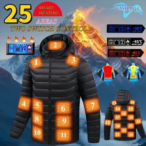 25구역 발열 자켓 남성용 자가 발열 파카 여성용 따뜻한 USB 전기 조끼 발열 다운 코튼 자켓 겨울 스키복 6XL