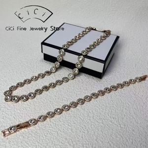 2025 새로운 오리지널 라운드 워터 드롭 크리스탈 하이 쥬얼리 세트 패션 눈부신 여성 팔찌 귀걸이 목걸이 반지 결혼 선물