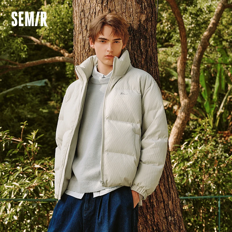 세미르 다운 재킷 남성용 겨울 80% 다운 충전 루즈 스탠드 칼라 패딩 코트 2025 신상 자수 텍스처 아우터웨어 다용도