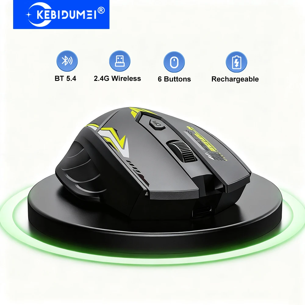 NexusClick 블루투스 5.4 및 2.4G 무선 마우스(손가락 받침대 포함), 6버튼 게이밍 오피스 무소음 마우스(PC 노트북용 충전식)