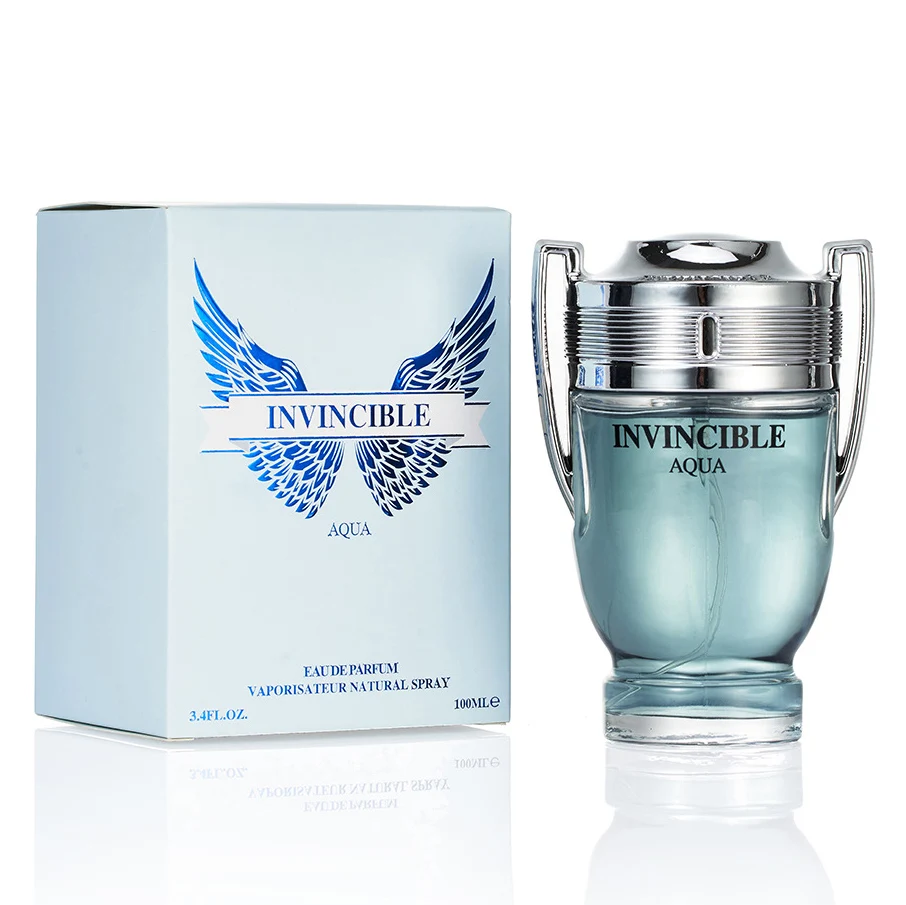 100ML 3.4FL.OZ INVINCIBLE AQUA 남성용 향수 EDP, 우디 아쿠아틱 노트, 남성용 프레쉬 오션 향수 스프레이 선물