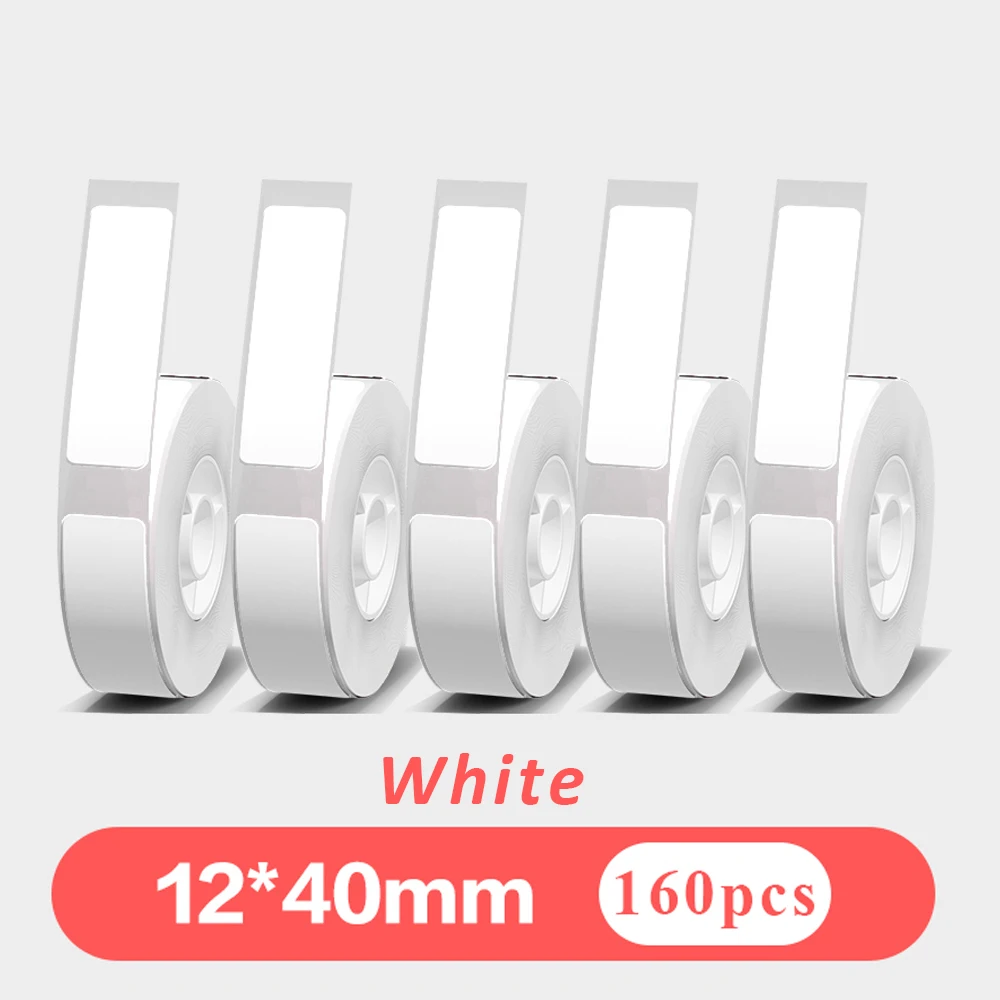 5개 12mmx40mm 화이트 갭 라벨지 P12 P15 포메모 D30 Q30 프린터용 방수 자가 접착 열전사 프린터 스티커