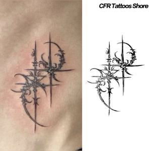 섹시한 Hotwife 트렌드 임시 문신 팔 방수 가짜 문신 어두운 고딕 크로스 허브 주스 문신 스티커 Bodyart Charm Party