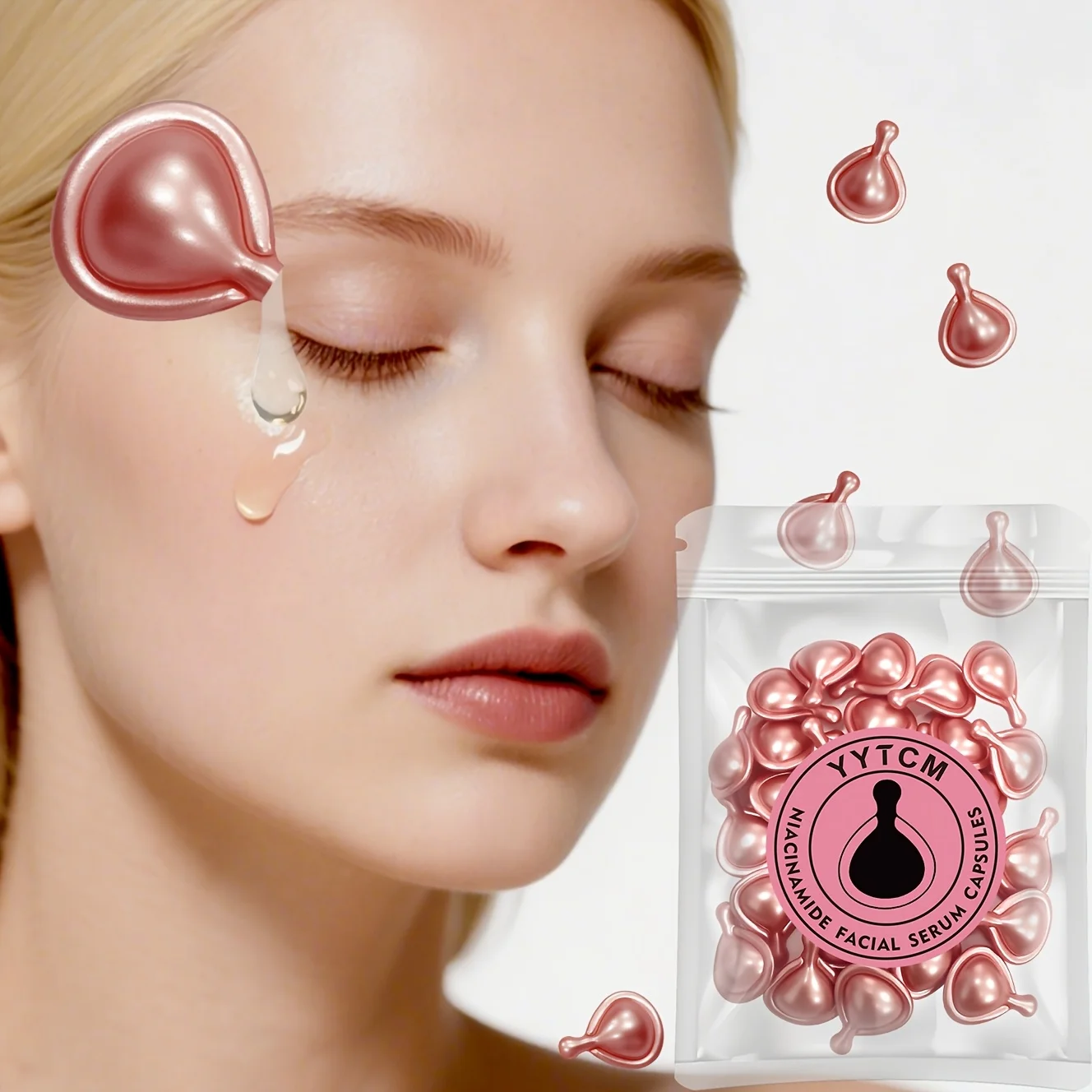 나이아신아마이드 페이셜 에센스 캡슐, 레티놀, 올리브 프루트 오일, 가드니아 추출물 함유, 피부톤을 밝게 하고, 보습과 수분 공급, 피부를 매끄럽고 정제시켜 줍니다 (0.5Gx30 캡슐)/봉지