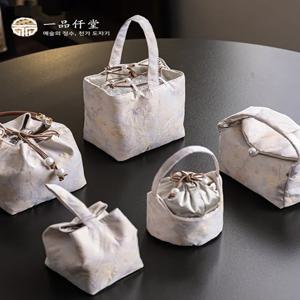 휴대용 핑크 여행용 천 가방, 야외 다도용 고급 중국식 차 세트 보관 핸드백, 여행에 이상적