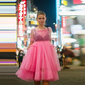 SERENDIPIDTY 여성용 하이 스트리트 픽 원피스, 쓰루 무릎 길이 원피스, 얇은 명주 그물 러플 레이어드, 맞춤형 원피스 플러스 사이즈, 여름