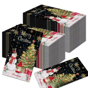 크리스마스 눈사람 긴 종이 냅킨, 대형 파티 테이블 종이, 블랙 골드, 크리스마스 트리, 플레이스매트, 2 겹, 34.2*40.6cm, 20 개