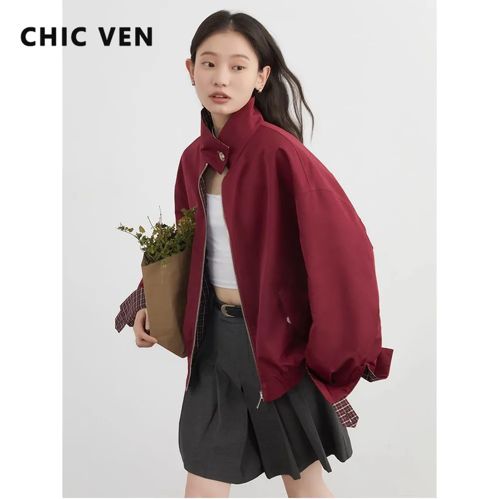 CHIC VEN 여성 자켓 캐주얼 리버시블 스탠드 업 칼라 작업복 여성 코트 봄 가을 2026 여성 아우터웨어
