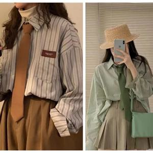 브라운 레트로 넥타이 여성 과일 그린 커피 핸드메이드 캐주얼 셔츠 캔디 컬러 트렌디 다재다능한 넥타이