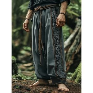 남성용 레트로 바이킹 켈틱 아트 매듭 3D 프린트 캐주얼 바지 드로스트링 스트레이트 레그 팬츠 여름 비치 팬츠