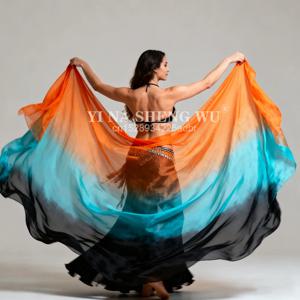 100% 실크 퍼포먼스 댄스 그라데이션 컬러 라이트 텍스처 베일 숄 여성 스카프 의상 액세서리 벨리댄스 베일