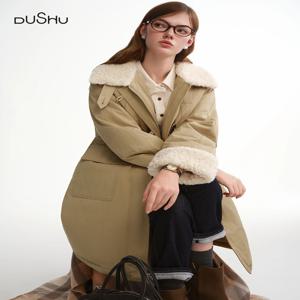 DUSHU 플러스 사이즈 여성용 부드러운 스노우 레트로 불독 버튼 2025 겨울 신상 다운 재킷 겨울 준비 스타일 아늑한 외투