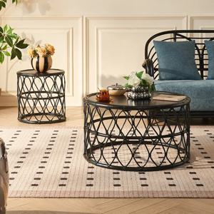 북유럽 와비사비 스타일 풀 라탄 원형 테이블 – 가정, B&B 및 호텔용 미니멀리스트 커피 & 사이드 테이블