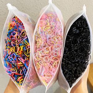 1000개/팩 소녀들을 위한 다채로운 작은 일회용 고무줄 포니테일 홀더 스크런치 헤어밴드 패션 헤어 액세서리