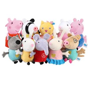 16-19CM 정품 Peppa Pig 번들 포켓 8 친구 아빠 엄마 Peppa George 플러시 바스 인형 잠옷 Peppa Kids Gift