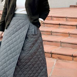 한국 스타일 하이웨이스트 A라인 포켓 다이아몬드 그리드 원피스 벨티드 코튼 안감 미디 스커트 (여성용)