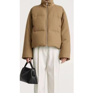 북유럽풍 여성용 울 혼방 플란넬 숏 퀼팅 다운 자켓 (보온성 강화)