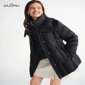 DUSHU 플러스 사이즈 2025 여성 투피스 스타일 스플라이싱 퀼팅 90% 오리털 코트 겨울 따뜻한 스탠드 칼라 숏 패딩 재킷