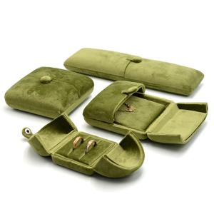 그린 더블 오프닝 리얼 벨벳 반지 상자, 페어링 반지 상자, 귀걸이 상자, 목걸이 상자, 팔찌 상자, 보석 포장