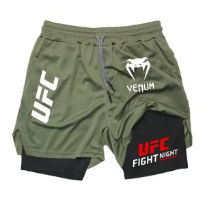 남성용 UFC 격투 스포츠 반바지 2-in-1 빠른 건조 통기성 이중 레이어 러닝 트레이닝 헬스 피트니스 액티브웨어 반바지