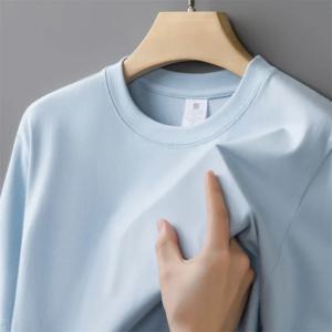 230g 남성용 오버 사이즈 두꺼운 라운드 넥 티셔츠 여름 반팔 티셔츠 퓨어 코튼 솔리드 컬러 탑 캐주얼 다목적 티셔츠